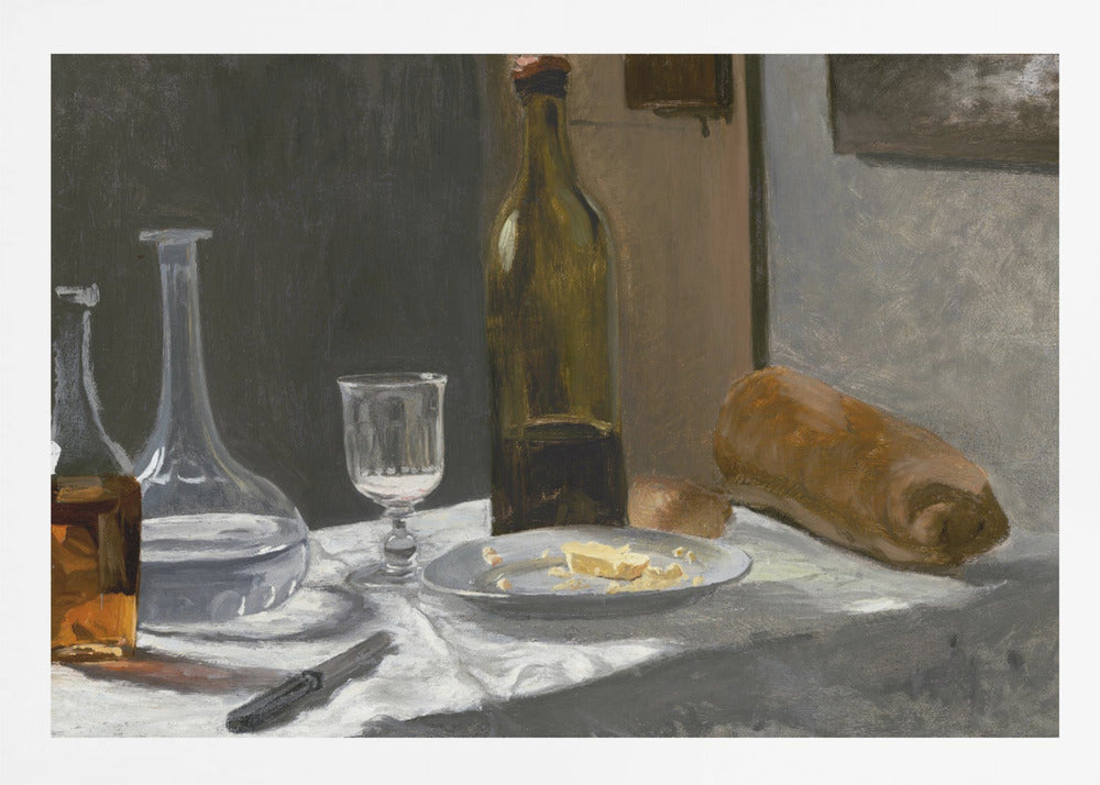 Still Life With Bottle, Carafe, Bread, and Wine (1862–1863) By Claude Monet - Poster / Art Print