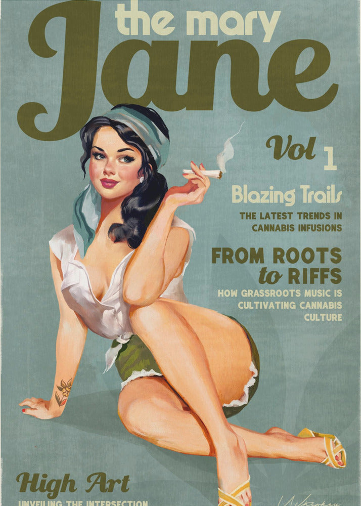 Mary Jane Retro Vintage Pinup Cannabis Art - Poster / Art Print