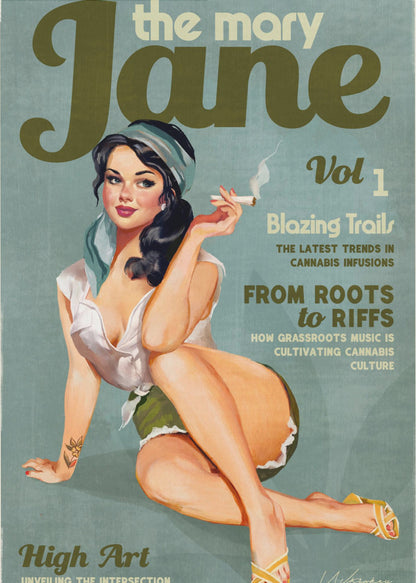 Mary Jane Retro Vintage Pinup Cannabis Art - Poster / Art Print