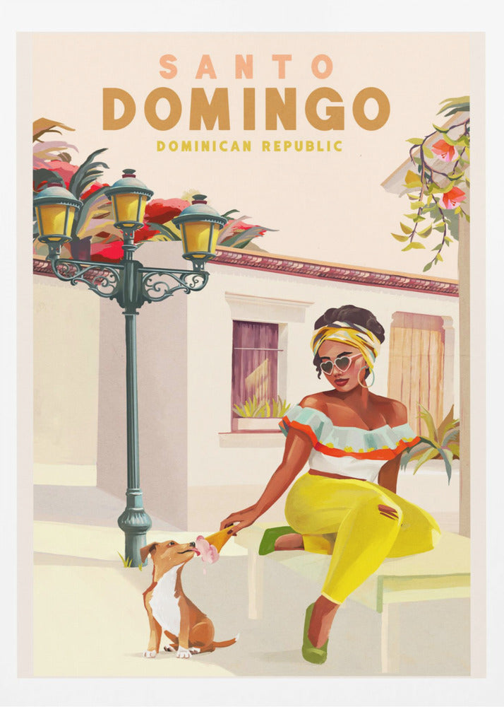 Santo Domingo Dominican Republic Woman &amp; Dog - Poster / Art Print