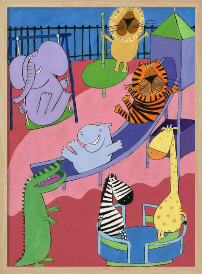 Jungle Animals in the Playground by Artist Carla Daly - Poster / Art Print