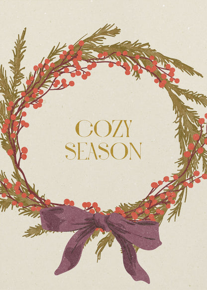 Cozy Season. Christmas wreath with bow - Poster / Art Print