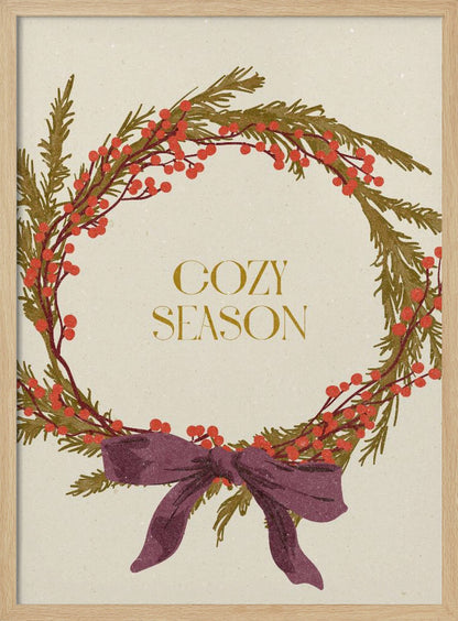 Cozy Season. Christmas wreath with bow - Poster / Art Print