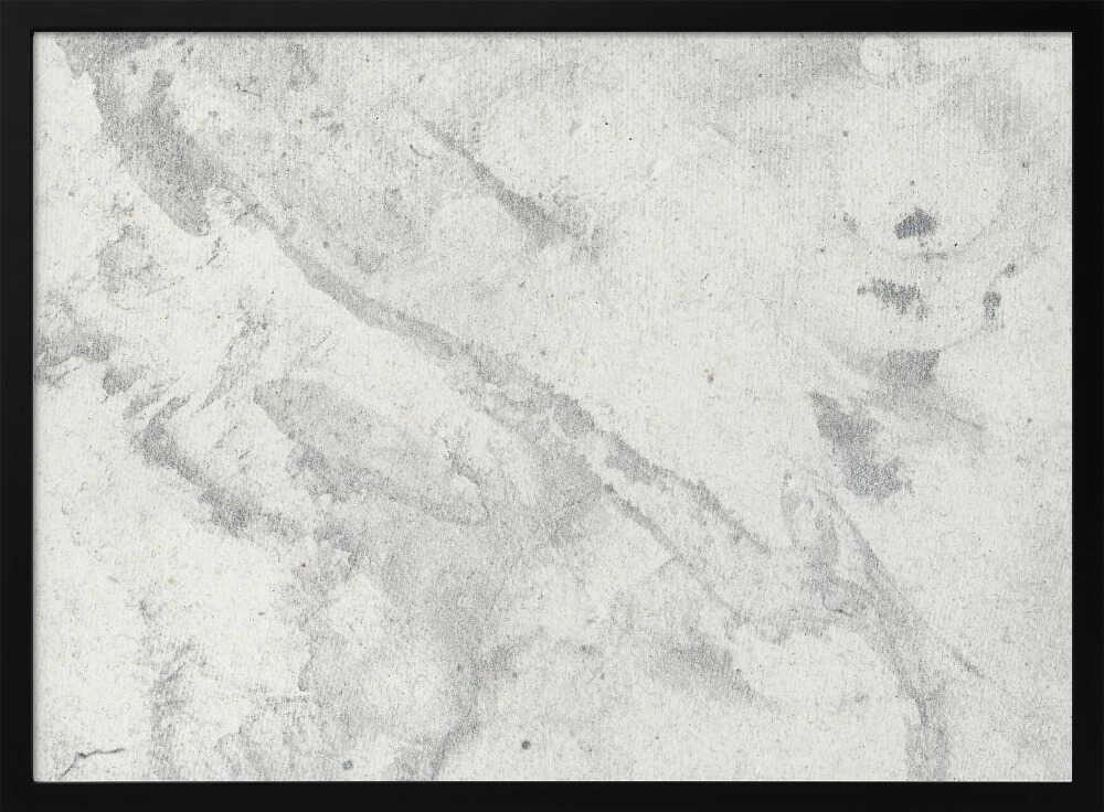 Abstract art with a light grey and white marbled texture in a modern silver frame.