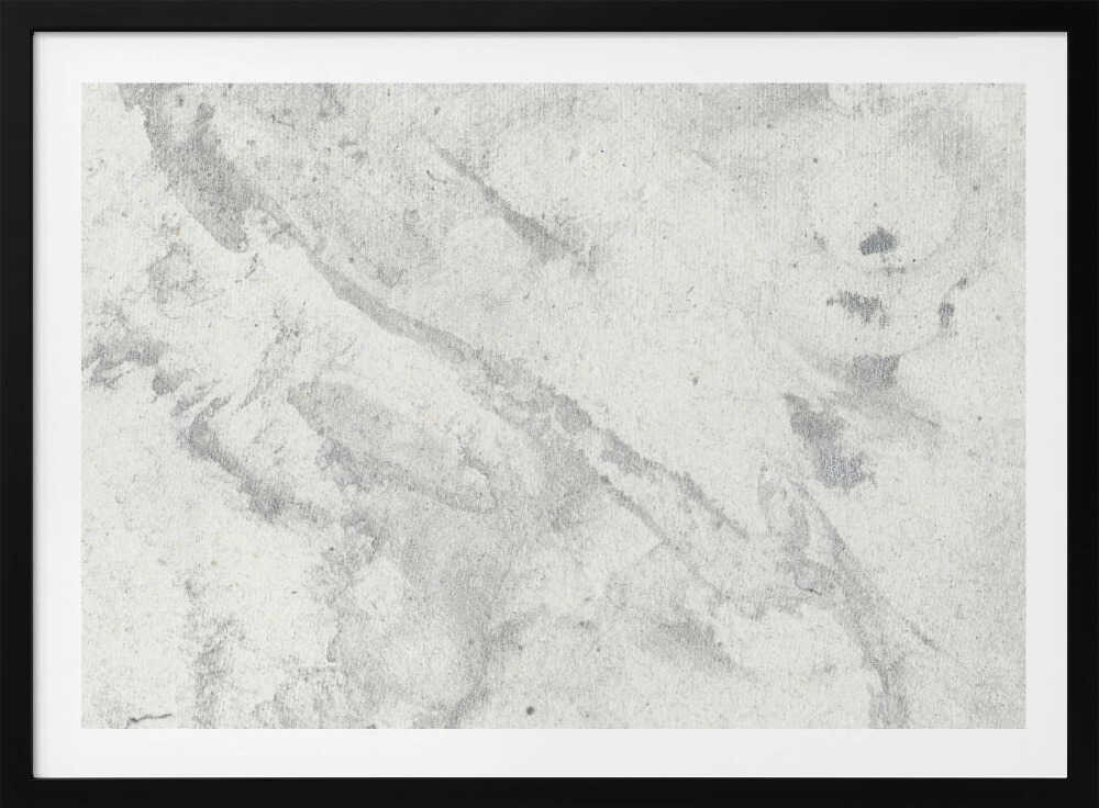 Abstract art with a light grey and white marbled texture in a modern silver frame.