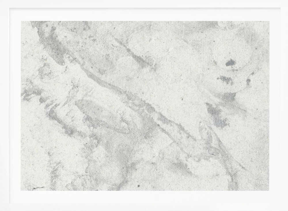Abstract art with a light grey and white marbled texture in a modern silver frame.
