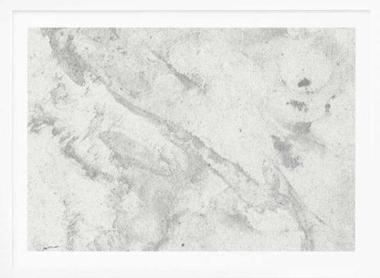 Abstract art with a light grey and white marbled texture in a modern silver frame.