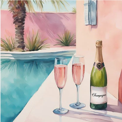Champagne at the pool - Poster / Art Print