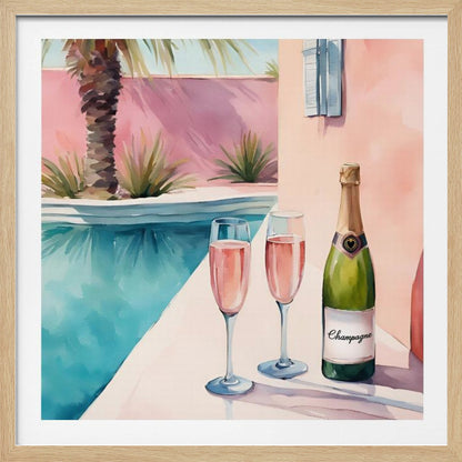 Champagne at the pool - Poster / Art Print