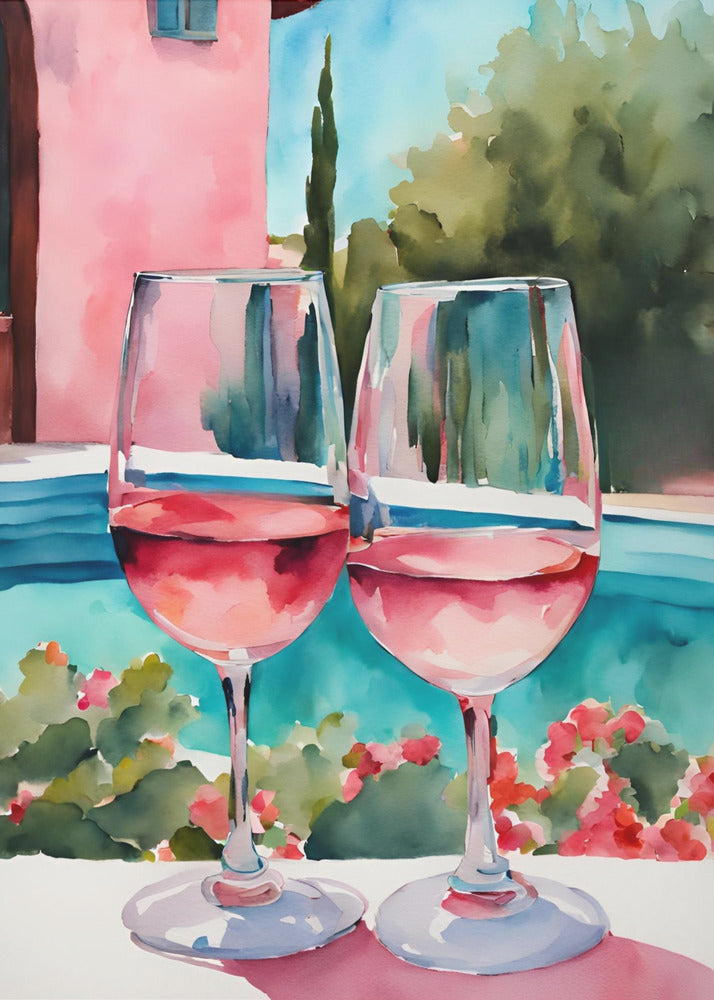 Rosé am Pool - Poster / Art Print