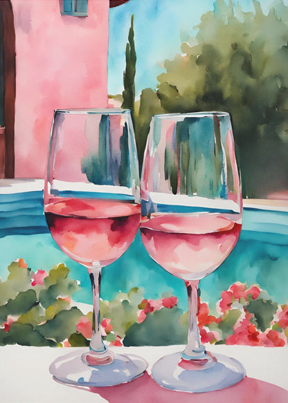 Rosé am Pool - Poster / Art Print