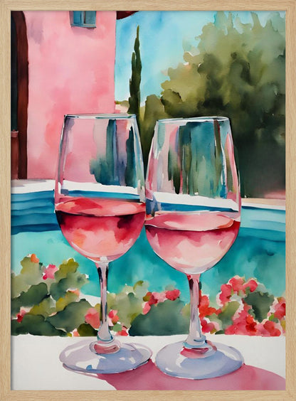 Rosé am Pool - Poster / Art Print