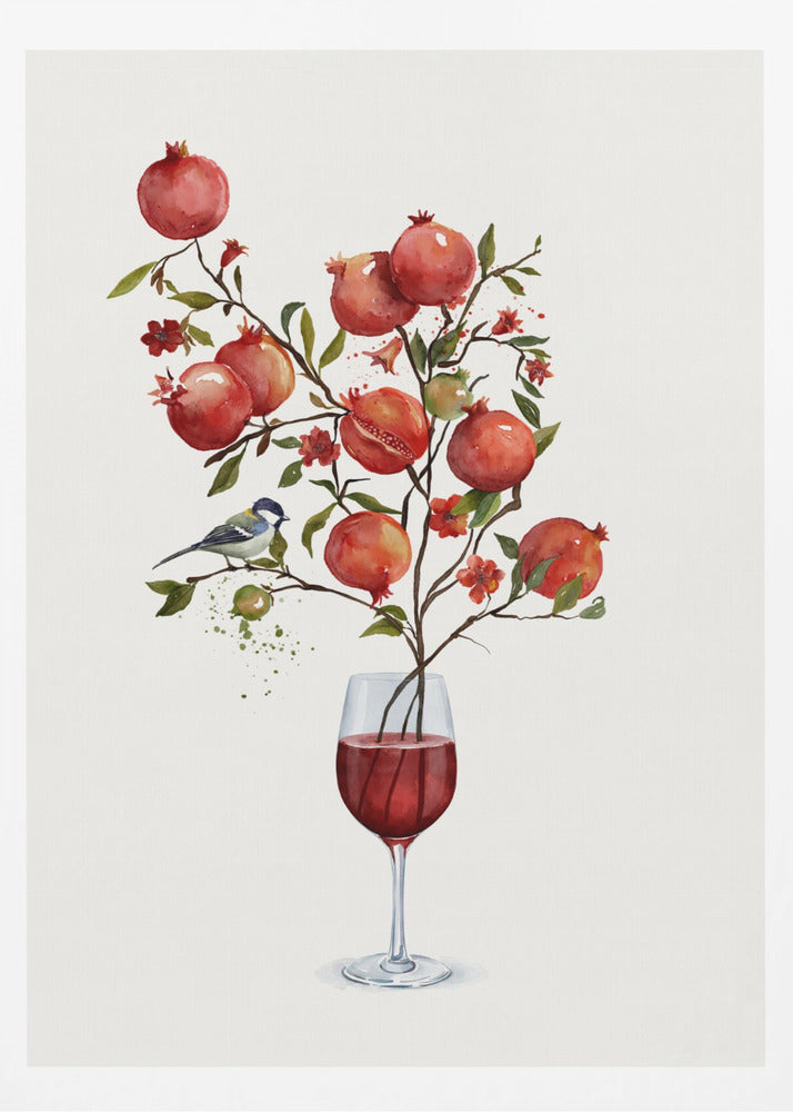 Pomegranate In a Glass of Wine - Poster / Art Print