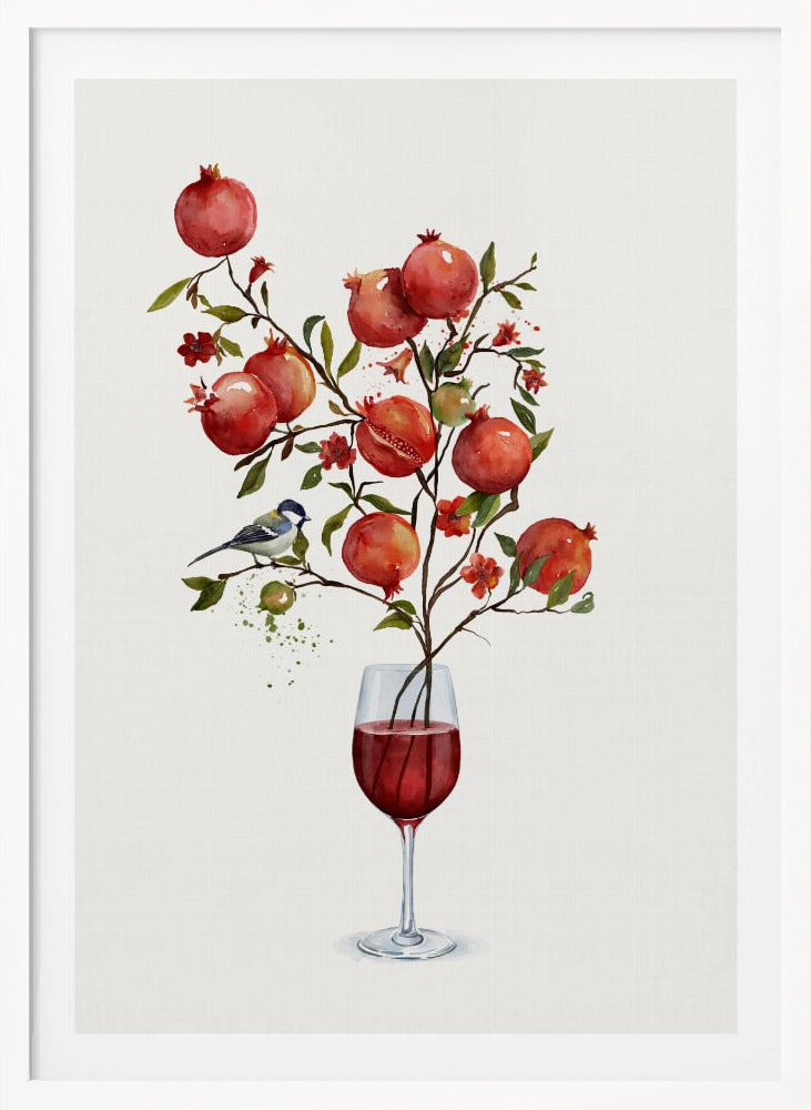 Pomegranate In a Glass of Wine - Poster / Art Print