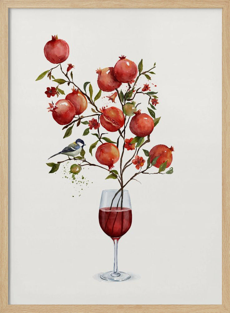 Pomegranate In a Glass of Wine - Poster / Art Print