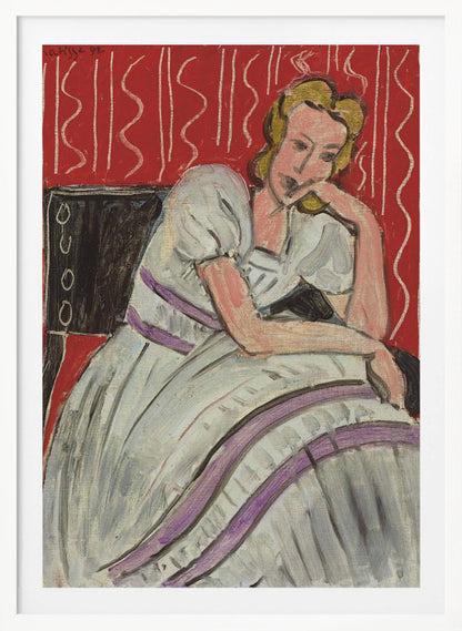 Jeune Femme Assise En Robe Grise - Poster / Art Print