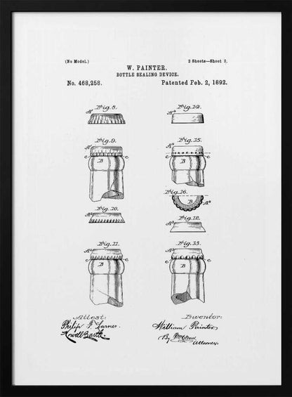 Bottle Sealing Device Patent 1892 - Poster / Art Print