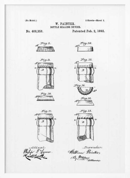 Bottle Sealing Device Patent 1892 - Poster / Art Print