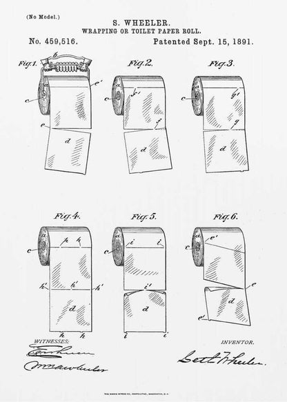 Toilet Paper Roll 2 Patent 1891 - Poster / Art Print