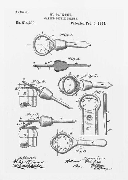 Capped Bottle Opener Patent 1894 - Poster / Art Print