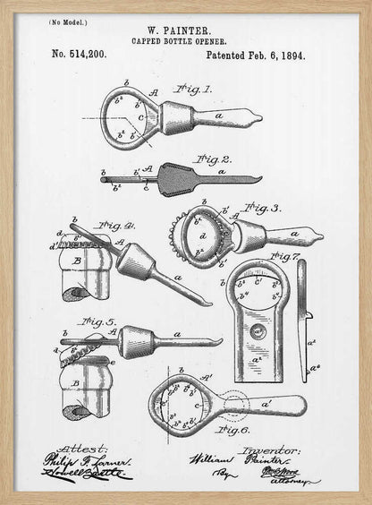Capped Bottle Opener Patent 1894 - Poster / Art Print
