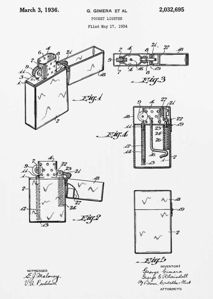 Pocket Lighter Patent 1934 - Poster / Art Print