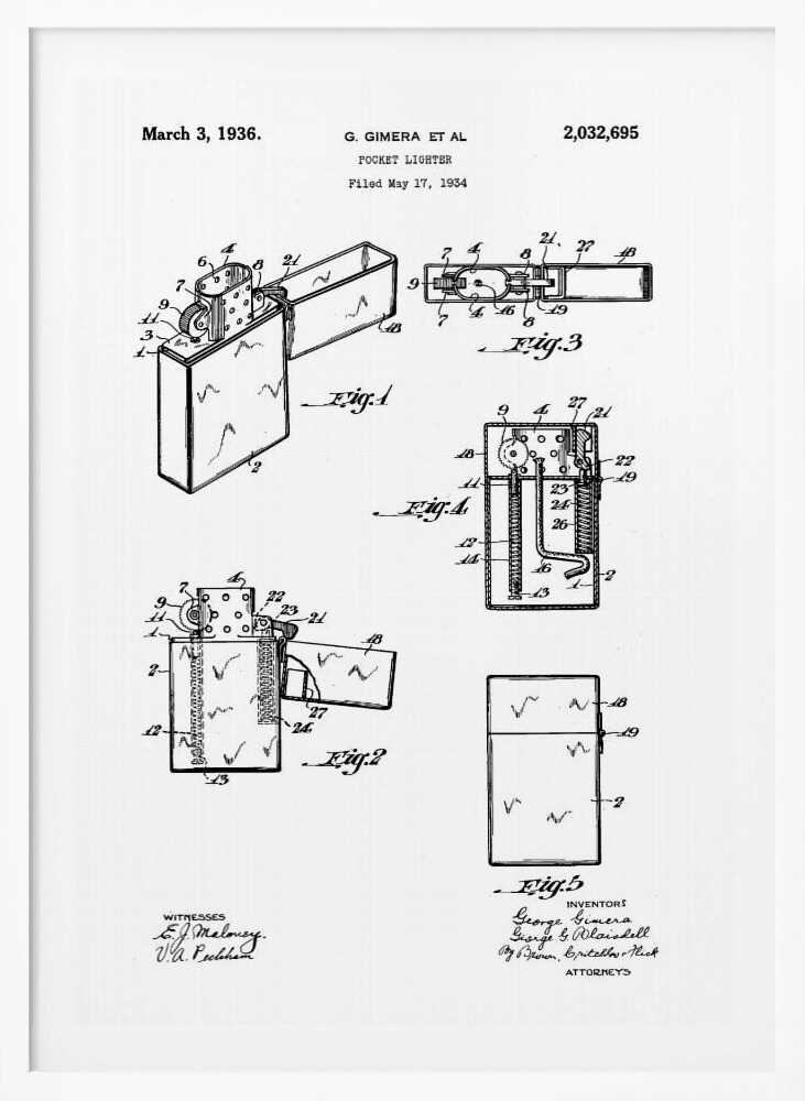 Pocket Lighter Patent 1934 - Poster / Art Print