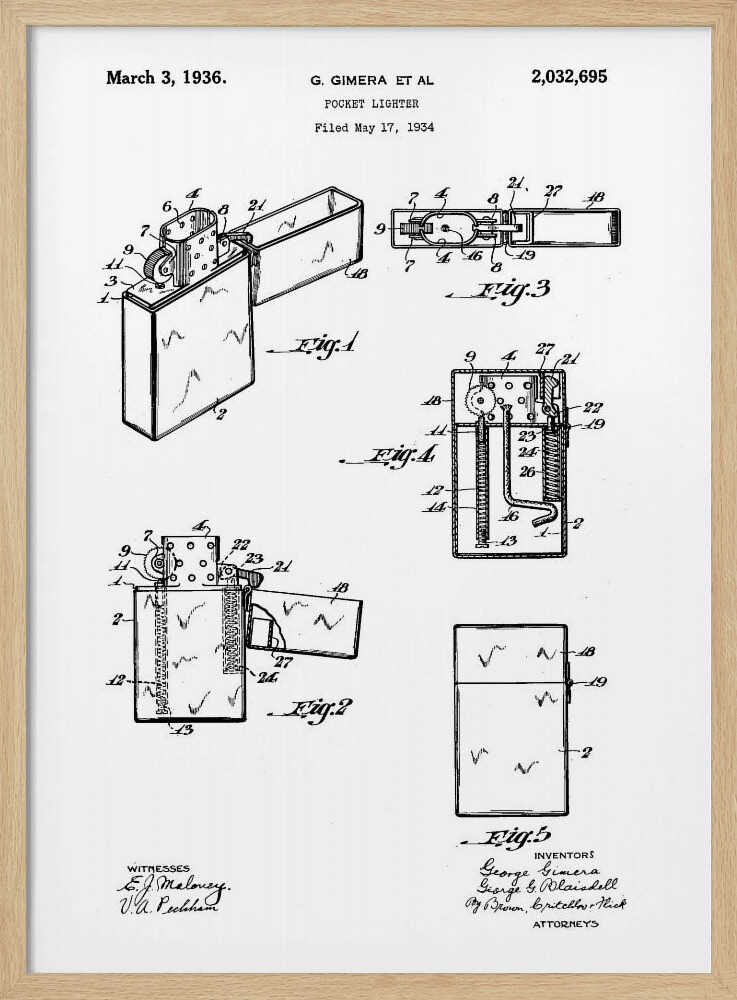 Pocket Lighter Patent 1934 - Poster / Art Print