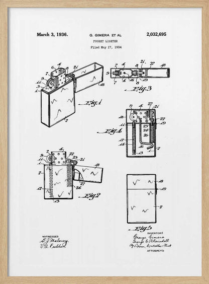 Pocket Lighter Patent 1934 - Poster / Art Print