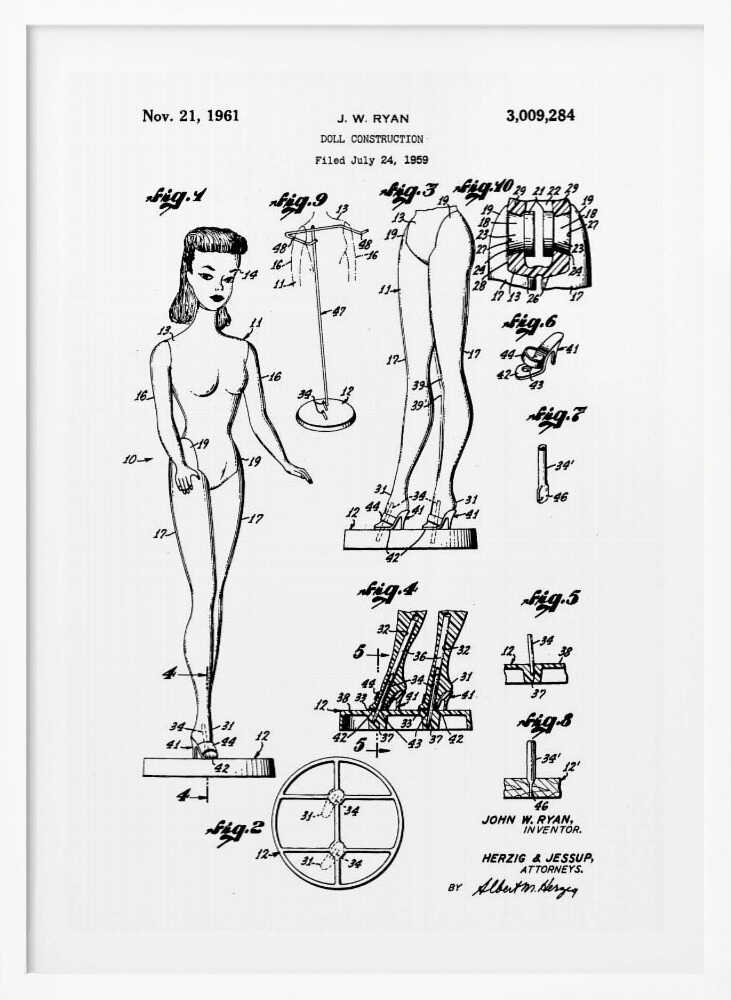 Doll Construction Patent 1961 - Poster / Art Print