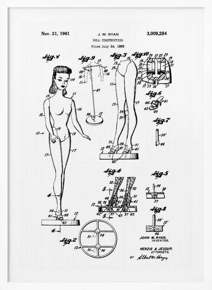 Doll Construction Patent 1961 - Poster / Art Print