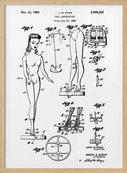Doll Construction Patent 1961 - Poster / Art Print