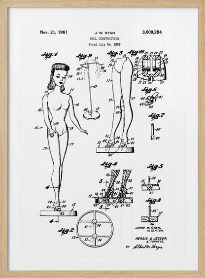 Doll Construction Patent 1961 - Poster / Art Print