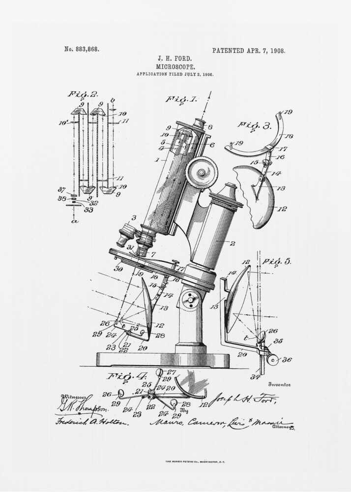 Microscope Patent 1908 - Poster / Art Print