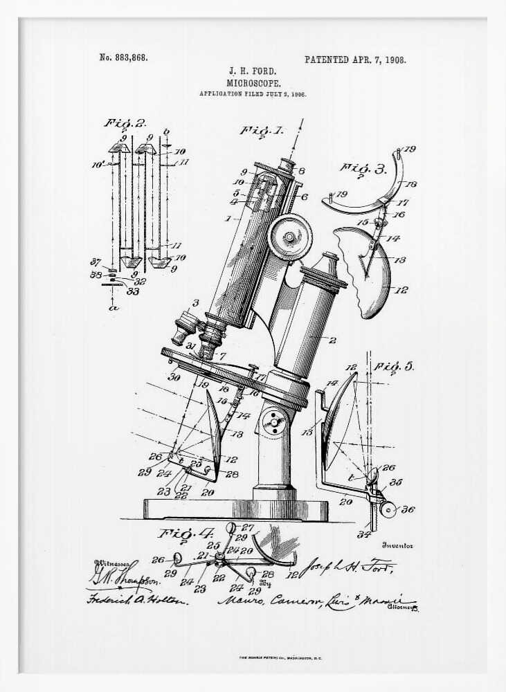 Microscope Patent 1908 - Poster / Art Print