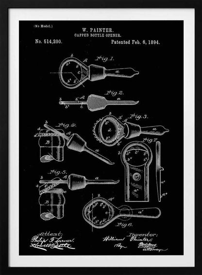 Capped Bottle Opener Patent 1894 - Poster / Art Print