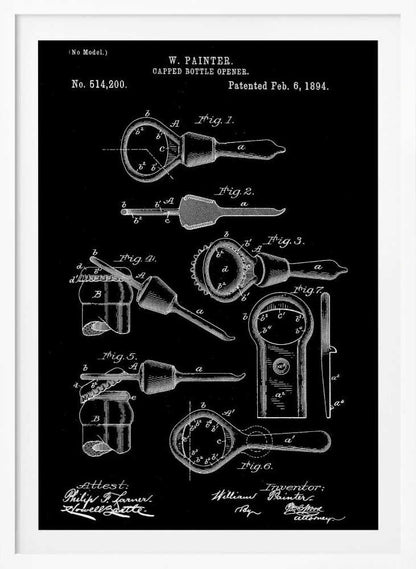 Capped Bottle Opener Patent 1894 - Poster / Art Print