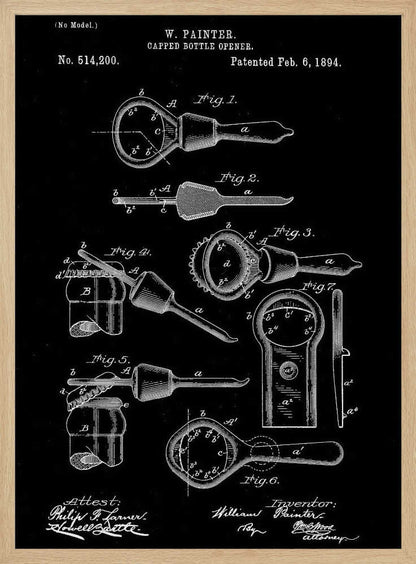 Capped Bottle Opener Patent 1894 - Poster / Art Print