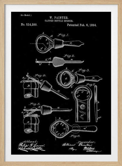 Capped Bottle Opener Patent 1894 - Poster / Art Print