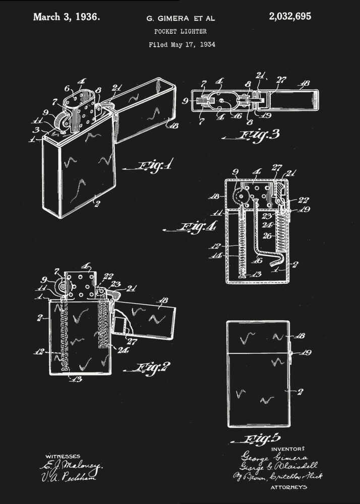 Pocket Lighter Patent 1934 - Poster / Art Print