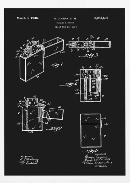 Pocket Lighter Patent 1934 - Poster / Art Print