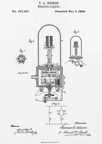 Electric Lights Patent 1880 - Poster / Art Print