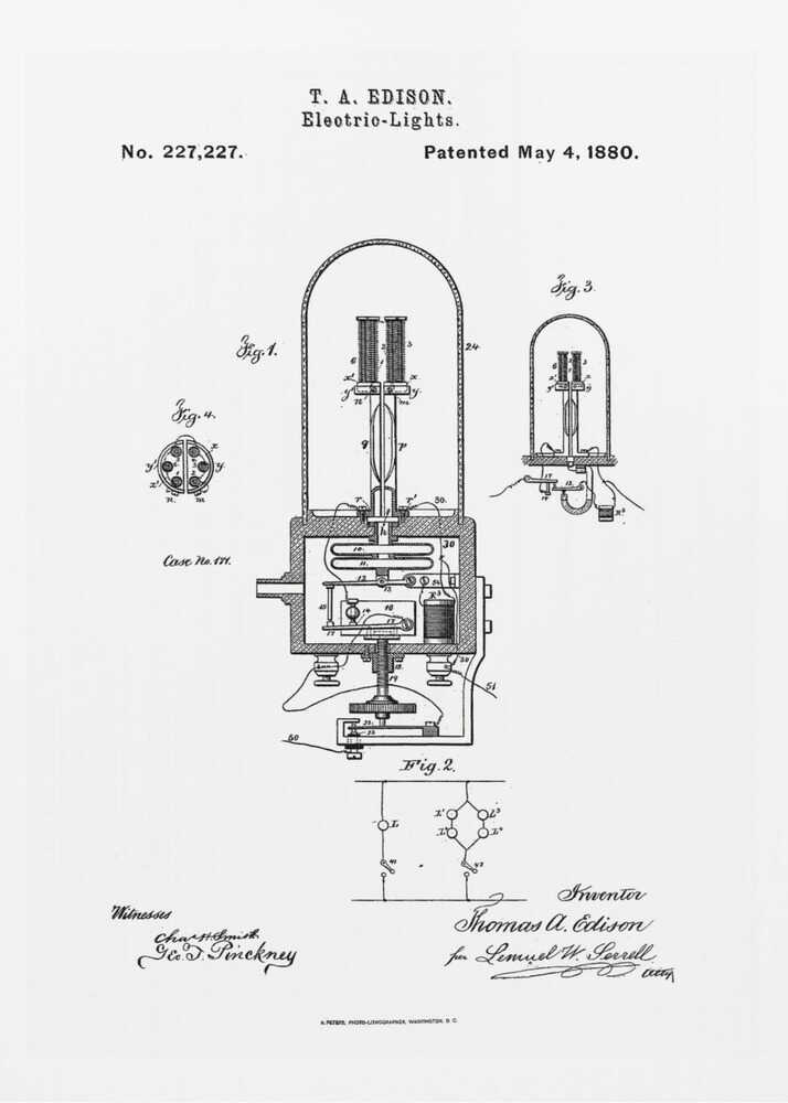Electric Lights Patent 1880 - Poster / Art Print