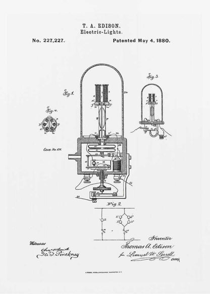 Electric Lights Patent 1880 - Poster / Art Print
