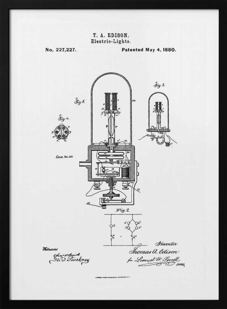 Electric Lights Patent 1880 - Poster / Art Print
