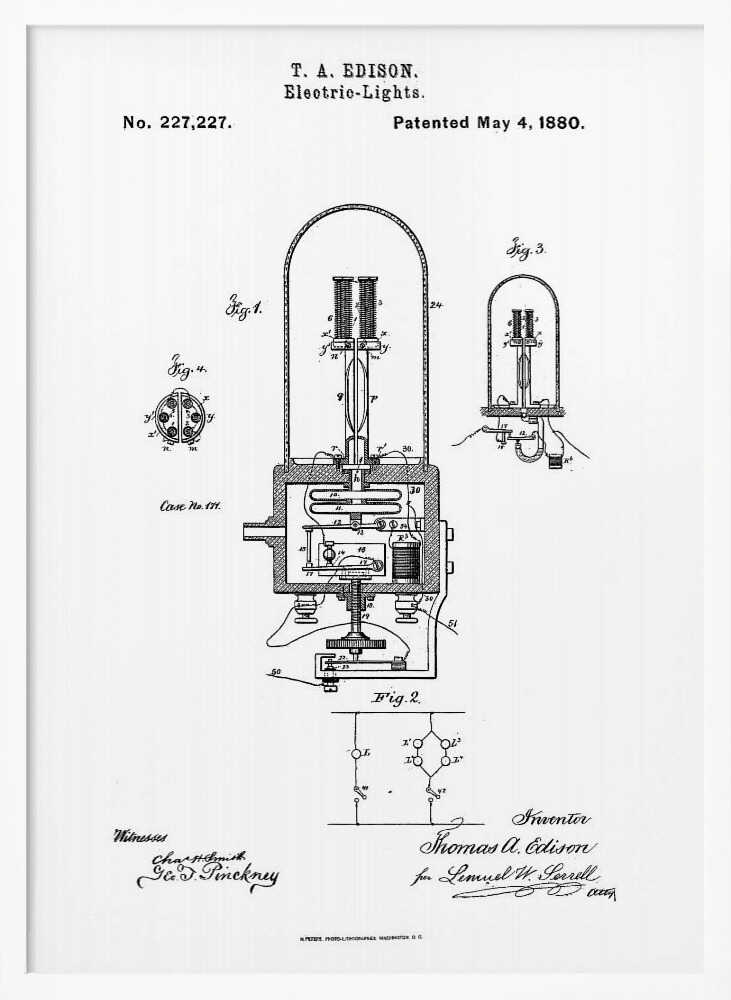 Electric Lights Patent 1880 - Poster / Art Print