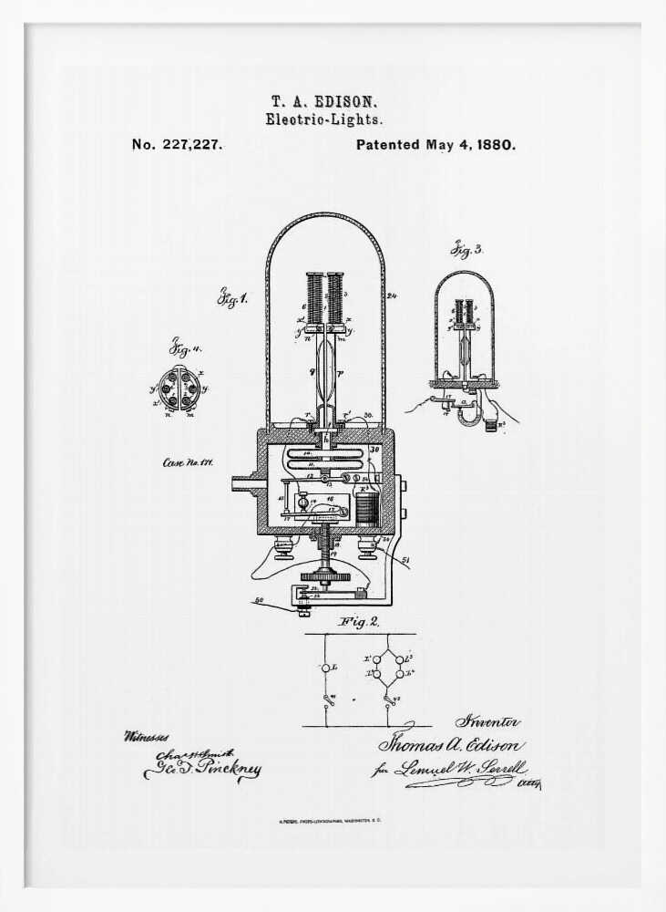 Electric Lights Patent 1880 - Poster / Art Print