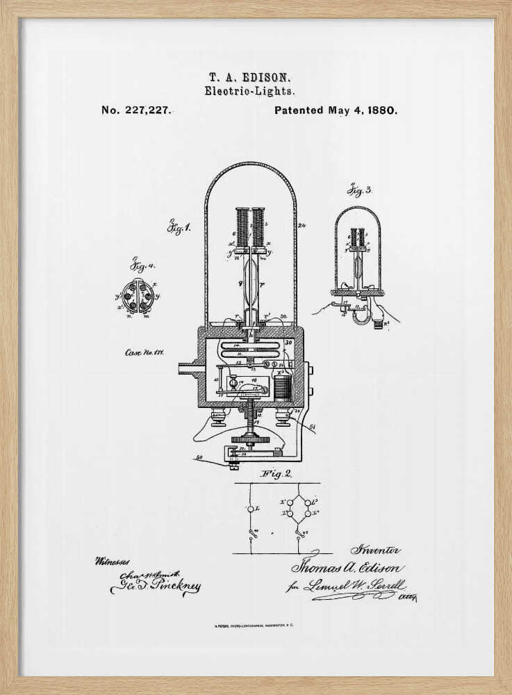 Electric Lights Patent 1880 - Poster / Art Print