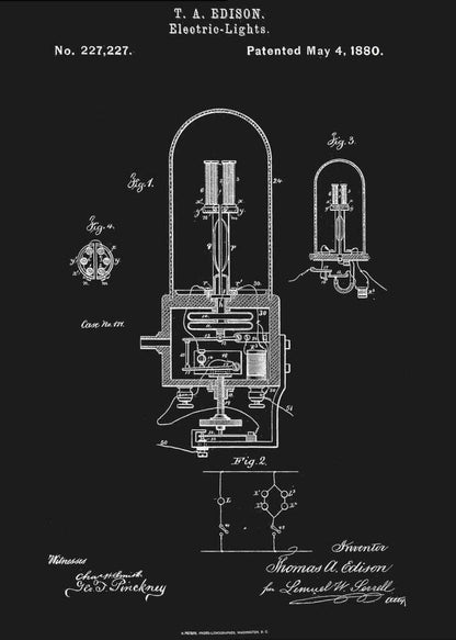 Electric Lights Patent 1880 - Poster / Art Print