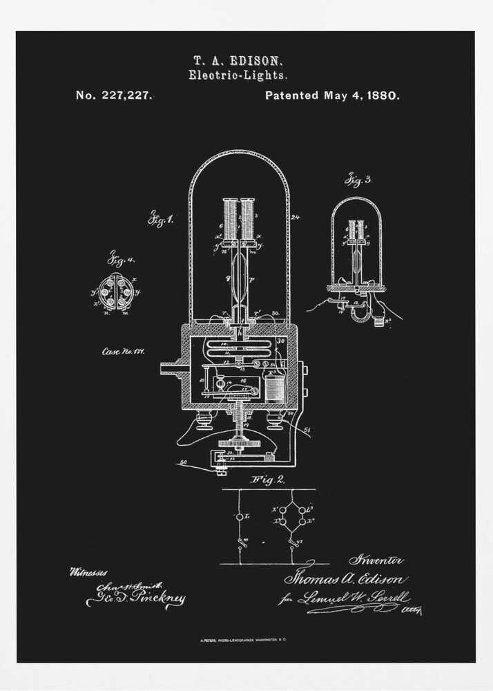 Electric Lights Patent 1880 - Poster / Art Print